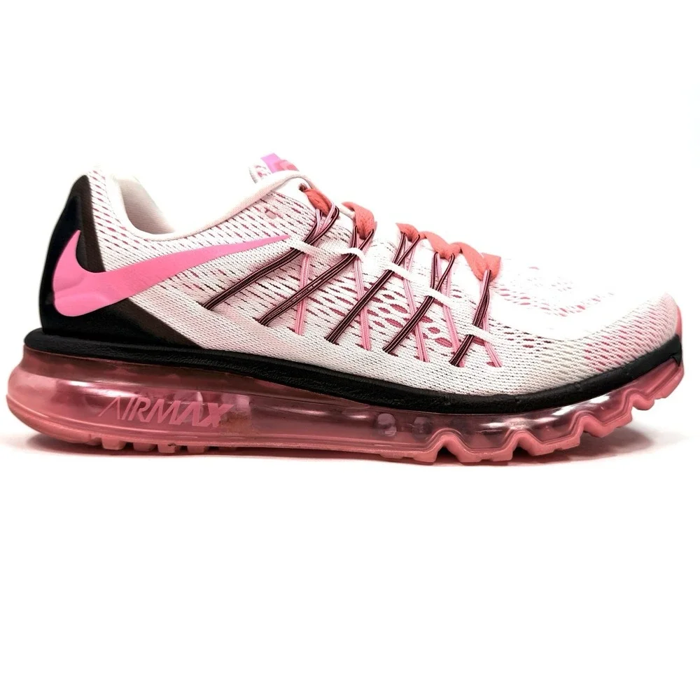 Nike Air Max 2015 Womens 10 White Pink Pow Black Running Shoes 698903-106